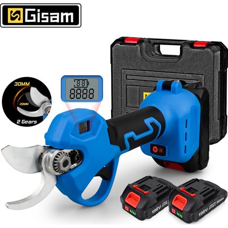 Gisam – Sécateur électrique 18-21V avec 2 batteries 1500mAh – Moteur sans balais – Diamètre de coupe 30mm – Lame en acier SK5 (1/5)