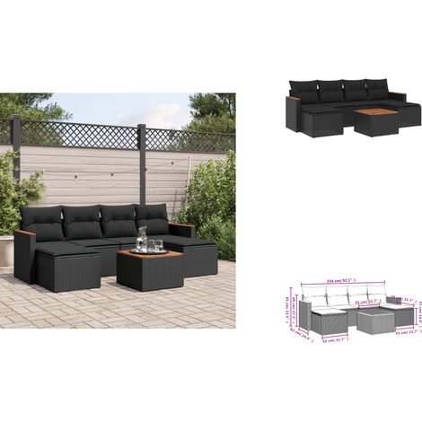 7-tlg. Garten-Sofagarnitur mit Kissen Schwarz Poly Rattan - Gartenmöbel Set - Gartensorte - Outdoor Möbel - Lounge Sofa - Esstisch (1/3)