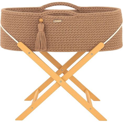 Cesta moisés boho hecha a mano con soporte color arena (1/5)