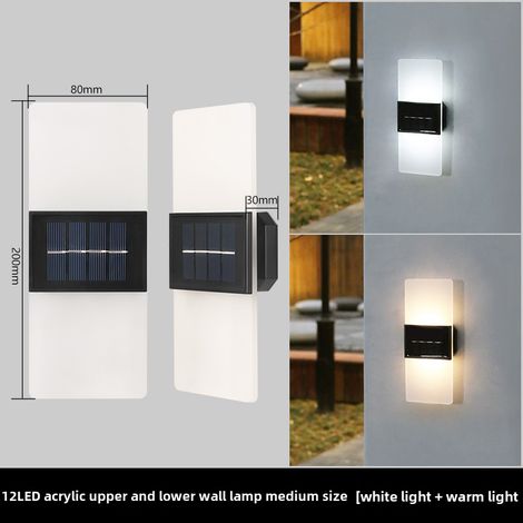 Applique murale solaire étanche à double tête en acrylique, 12 LED (blanc + chaud) (1/5)
