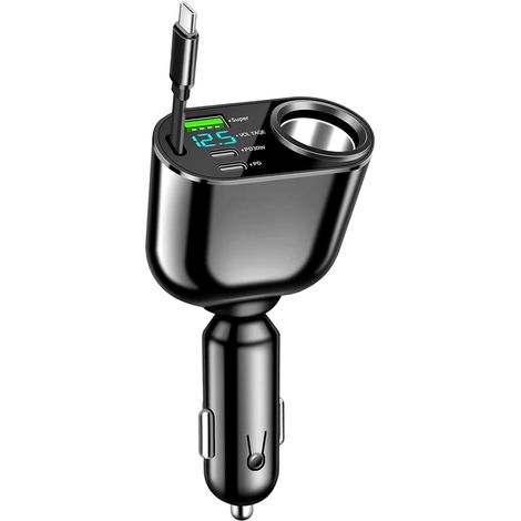180W USB C Car Charger USB Type C Car Charger, 90W Car Power Adapter, Telescopic Cable (2.6ft) (1/5)