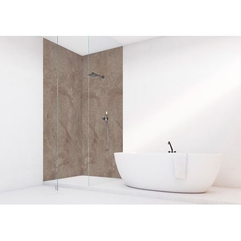 Roth – Panneau décoratif mural en aluminium composite – Marbre emperador finition velours 100 x 255 cm – Étanchéité et résistance aux températures – Pose rapide (1/5)