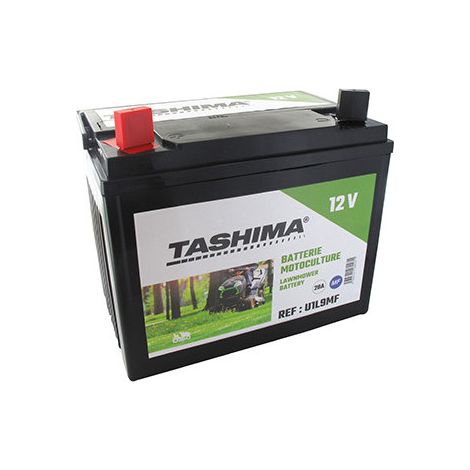 Batería para cortacésped autopropulsado 12V cargada, sin mantenimiento, 28A. Largo: 195 mm, Ancho: 130 mm, Alto: 185 mm, + a la izquierda. Reemplaza origen: U1l9 -