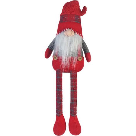 Rebecca Mobili Gnome Patas Largas Paño Rojo Gris Decoración Navideña 67x10x14