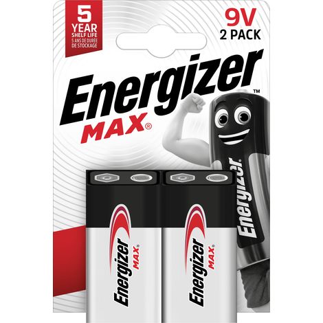 Paquete de 2 alcalinas 9v Max, 9V, ENERGIZER ENERGIZER