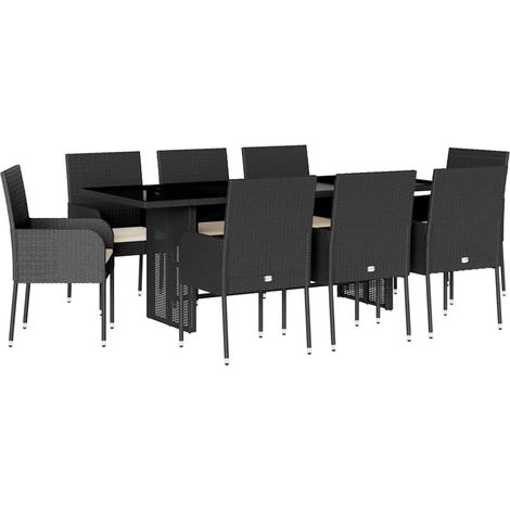 Maison Exclusive - 9-tlg. Garten-Essgruppe mit Kissen Schwarz Pol (1/5)