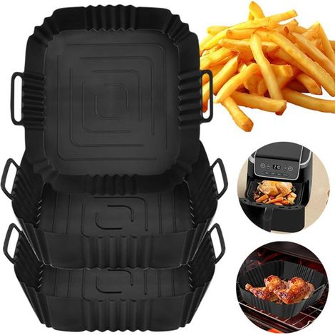 3 Pièces Accessoire Air Fryer,Moule Silicone Air Fryer Pot,Panier Moule pour Friteuse à Air Chaud Réutilisable pour Friteuse Air,Micro-ondes,Four-noir (1/5)