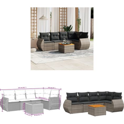 6-tlg. Garten-Sofagarnitur mit Kissen Grau Poly Rattan - Gartenmöbel - Esstischgarnituren - Lounge Möbel - Outdoor Furniture - Rattan Gartenmöbel - Home & Living (1/3)