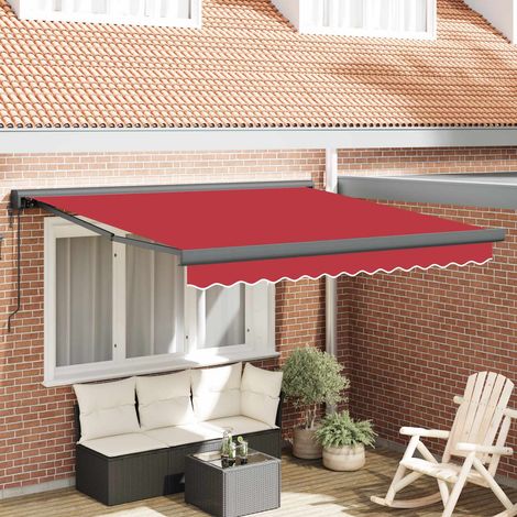 Toldo Retráctil Manual Rojo 350 x 250 cm Tela, Metal