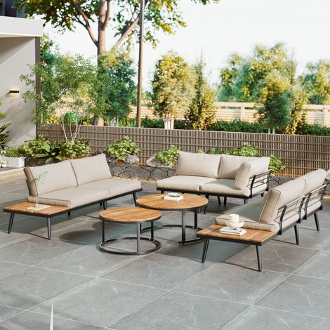 Gartenmöbel-Set für 5-6 Personen, Gestell aus verzinktem Eisen, 2 x 2-Sitzer-Sofa, 2 x Einzelsessel, 2 x Tisch, Beige