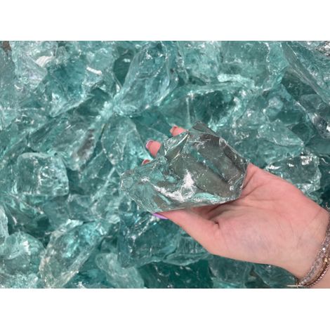 Granulato di Vetro Colorato per Decorazioni, Giardino e Paesaggistica Confezione da 5 kg - Vetro Azzurro Granulometria 7-12 cm