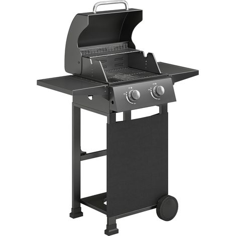 Barbecue a Gas Propano 95x53x111,5 cm con 2 Bruciatori Ripiani e Coperchio con Termometro in Acciaio Nero (1/5)