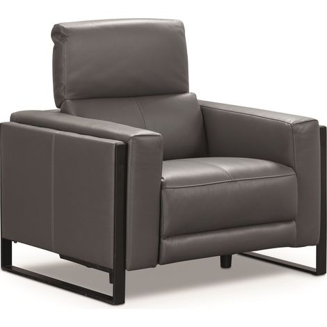 Canapé de relaxation électrique en cuir Kinston-Gris foncé-1 place fauteuil (1/5)
