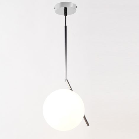 Plafonnier nordique chromé boule en verre, E27  Ø18 cm