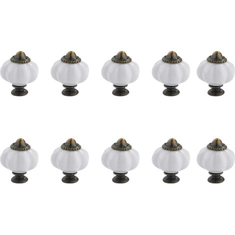 Sollbry 10 pomos de calabaza blancos, pomos de cerámica vintage para gabinete, pomos de tocador, pomos de cajón, pomos de puerta, tiradores de cajón, manijas de tocador con tornillos de montaje. (1/3)