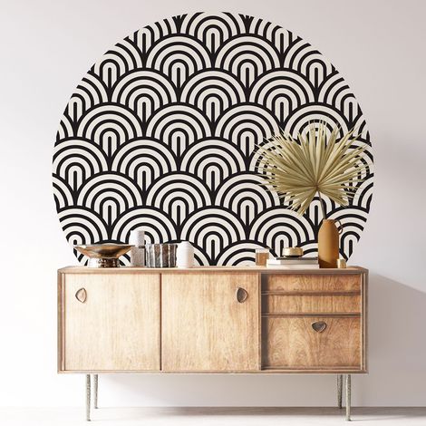Sticker mural rond / cercle - Motif Vintage - Diamètre 30 cm - Adhésif MAT (1/3)
