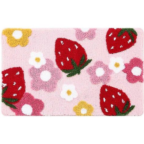 Tapis de bain rose, tapis de bain fraise mignon, accessoires de salle de bain, tapis de bain lavable en machine, doux pour voiture (1/5)