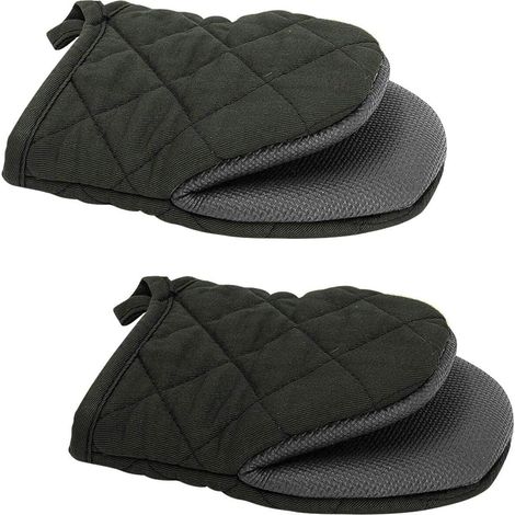 Confezione da 2 guanti da forno in neoprene antiscivolo resistenti al calore per cucinare, grigliare, barbecue (nero)
