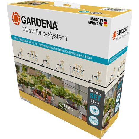 GARDENA Kit d'initiation pour balcon - jusqu'à 15 pots. Arrosage goutte-à-goutte. Micro-Drip System. (13401-20)
