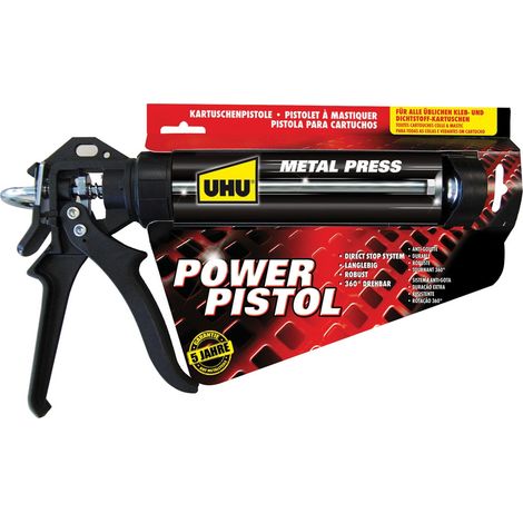 UHU Power Pistol - Pistolet a cartouche, anti-goutte, durable et robuste, adaptable a toutes les cartouches de colle et mastic