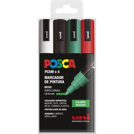 Posca pc-5m Etui de 4 Marker de Farbe - Spitze de Kugel 1.8-2.5mm - Tinte auf Wasserbasis - beständig a die luz - farblich sortiert