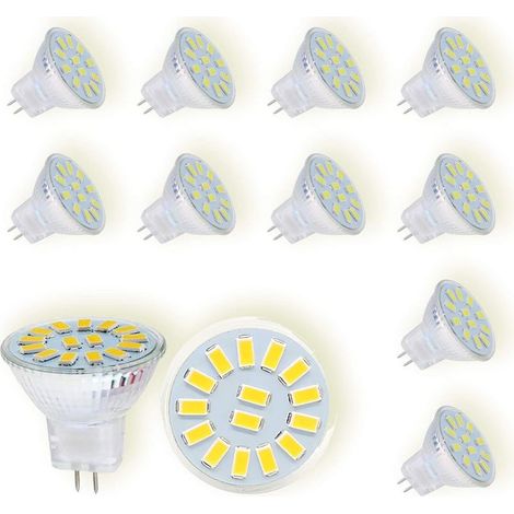 Bombillas LED MR11 GU4 de 12 V, blanco frío 6000 K, 4 W (equivalente a una lámpara halógena de 40 W), 500 lúmenes, ángulo de haz de 120°, bombillas LED puntuales no regulables, paquete de 10 (1/5)
