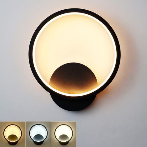 12W LED Indoor Wall Light, Round Black Design Wall Light, Warm White, Natural White, Cool White, Three Lighting Modes, RA≥85 Wall Lamp for Bedroom, Living Room, Staircase, Hallway [Energy Class E] (1/4)