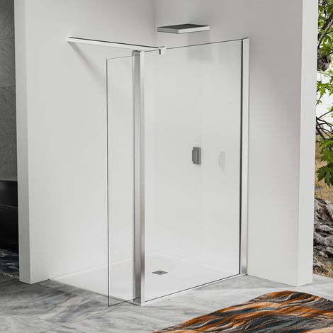 Paroi de douche à l’italienne 50x200 cm avec déflecteur pivotant 30x200 cm - Barre  140 cm - Alu chromé brillant