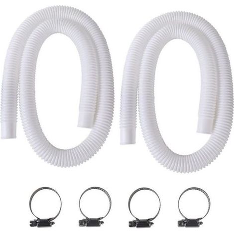 Tuyau de Piscine - 2Pcs - 32mm - PVC Transparent - 150cm/59in - Blanc - pour Pompe de Piscine (1/4)