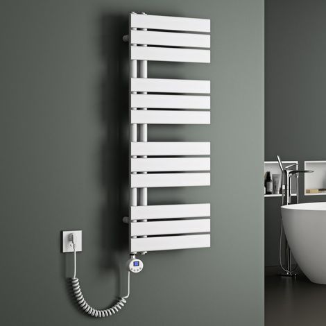 Mai & Mai Radiateur Central Sèche-Serviette 104x40 Blanc en Acier Inoxydable FN avec Résistance Chauffante 800W