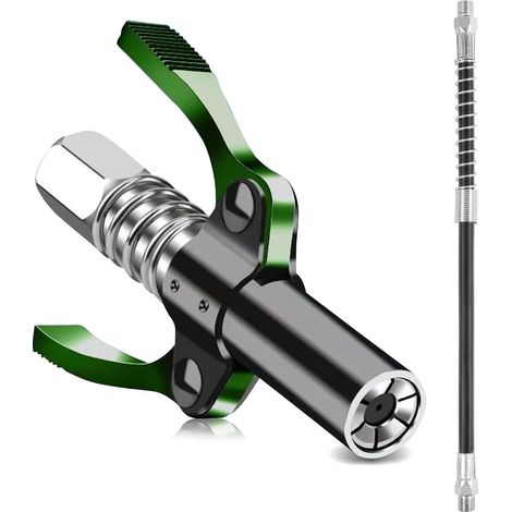 Fettpresse, Fettpressenarmatur mit Doppelgriff und G-Kupplung und 30 cm Schlauch, Feststell-Fettpresse für alle Arten von Fettpressen