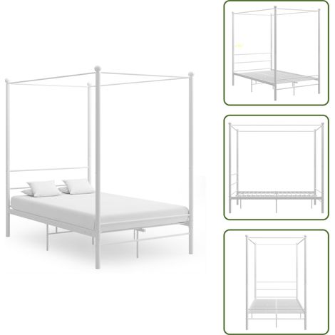 Cadre de lit à baldaquin sans matelas blanc métal 120x200 cm - Lit Plateforme - Lit Double - Cadre De Lit - Lit Design - Lit Moderne (1/5)