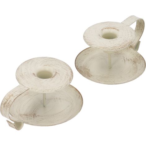 Porte-bougies en Fer Forgé Antique - Lot de 2 pour Ambiance Romantique, Dîner aux Chandelles, Décoration de Table Blanche avec Poignée Courbée (1/5)