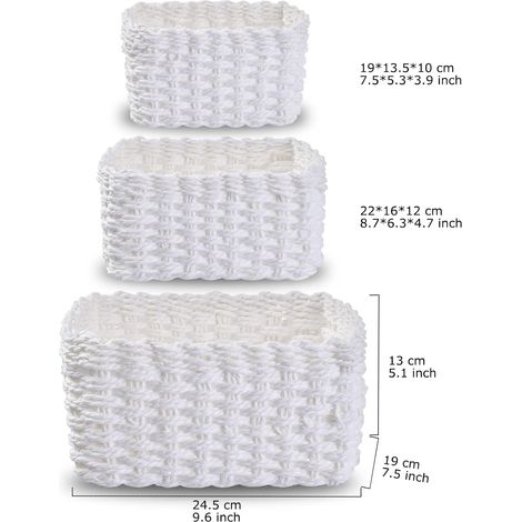 Lot de 3 - Paniers De Rangement Tressés Pour Accessoires De Maquillage - Salle De Bain - Table À Langer - Petit Compartiment De Rangement Blanc (1/5)