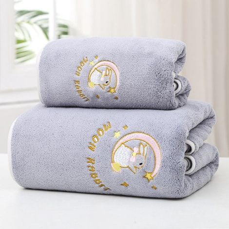 Serviette de bain 70 x 140 cm, serviette de plage, motif « Lapin de la Lune », serviette en coton doux, douce et absorbante pour la salle de bain, la cuisine, les soins du visage, la plage, etc. (1/5)