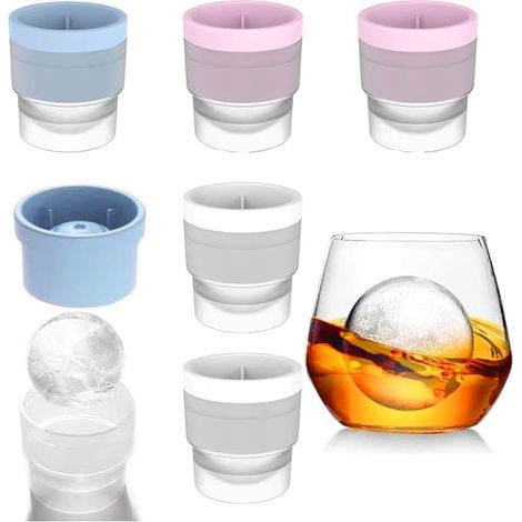 Lot de 6 moules à glaçons sphériques - Moules de 6,35 cm de diamètre pour boissons glacées, réfrigérateur, purées pour bébé, whisky et cocktails. Bacs à glaçons sphériques. (1/5)