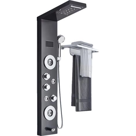 Duschpaneel mit Regen- und Wasserfallfunktion, LED-Beleuchtung mit Temperaturanzeige, S8006 schwarz (1/2)