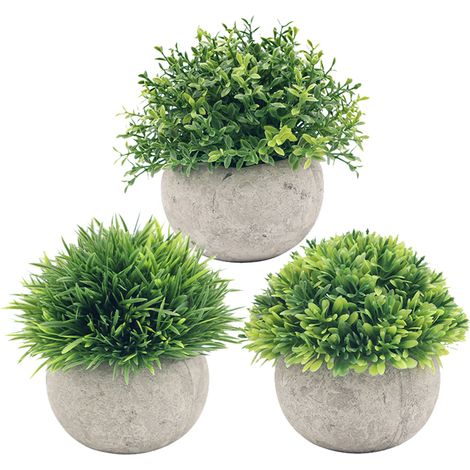 Conjunto de 3 miniplantas artificiales en maceta y césped artificial, ideal para decorar tu hogar, cocina, jardín, oficina, boda, fiesta o dormitorio. ¡El regalo perfecto (1/5)