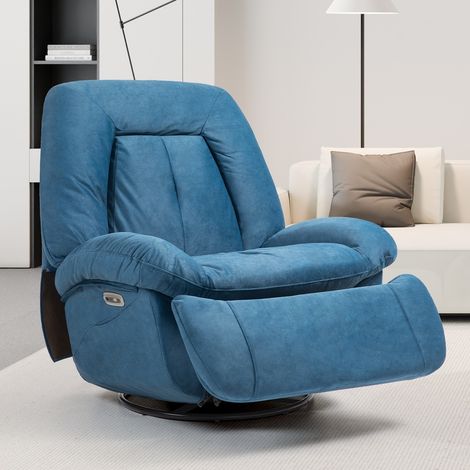Elektrisch drehbarer Relaxsessel mit Polsterung, separates Sofa mit Staufach und USB-Ladeanschluss, einfache Montage, ideal fürs Wohnzimmer – blau