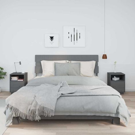 vidaXL Bedside Cabinets 2 pcs Grey 40x34x55 cm Solid Wood Pine (1/5)