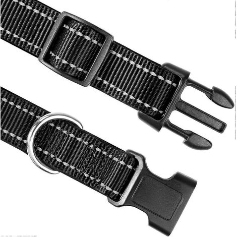Collier réfléchissant pour chien, en nylon respirant rembourré de néoprène doux, ajustable pour chiens de taille moyenne, noir, taille M (1/4)