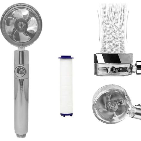 Pommeau de douche à hélice, pommeau de douche à ventilateur turbo, pommeau de douche à main à hélice, pommeau de douche turbocompressé haute pression, rotation à 360 degrés, argent (1/3)