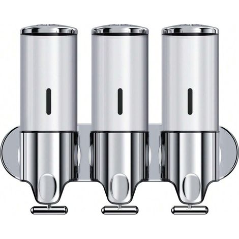 3-in-1 Wand-Duschspender, Duschspender, Shampoo- und Conditioner-Spender, Dreikammer-Duschspender ohne Bohren (500 ml, drei Kammern, silber) (1/5)
