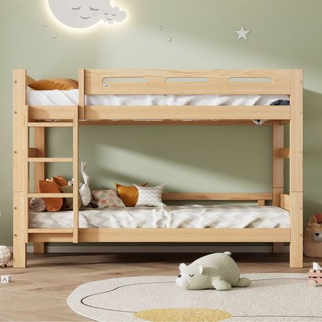 Lit superposé  90x200 cm pour enfants et adolescents, avec cadre en pin naturel, transformable en 2 lits simples, montage facile (1/5)