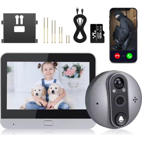 Judas vidéo numérique Wi-Fi Tuya avec sonnette connectée, écran LCD 4,3 pouces, angle de vision de 121°, vision nocturne et détection de mouvement PI
