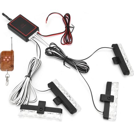 Gyrophare LED Rouge Bleu 12V 4x4LED Flash Sync Lumière d'Avertissement avec Télécommande (1/5)