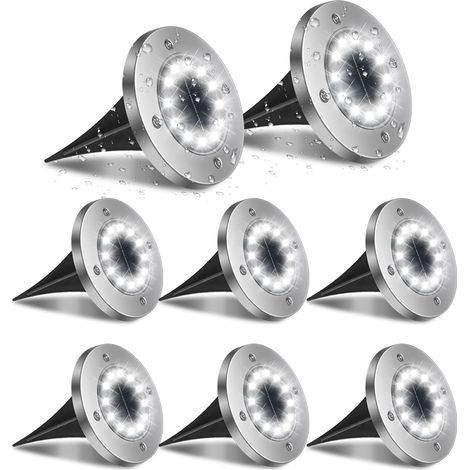 Lumière Solaire Extérieur,8pack 12LED Luminaire Jardin Au Sol Eclairage 6000K Etanche IP65 Lampe Solaire Spot Encastrable Pour Chemin Terrasse Cour Souterraine (1/5)