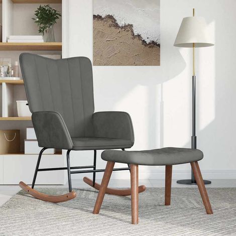 vidaXL Silla mecedora con reposapiés terciopelo gris oscuro (1/5)