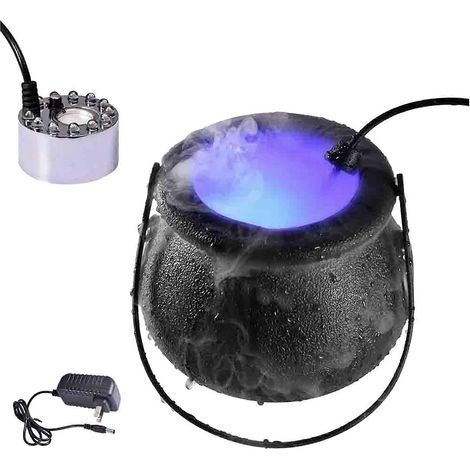 Brumisateur d'Halloween avec lumières LED 12 couleurs, brumisateur fontaine chaudron de sorcière, décoration de fête. (1/3)