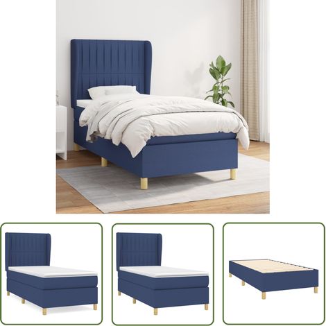 The Living Store Boxspringbett mit Matratze Blau 100x200 cm Stoff - Boxspringbett - Doppelbett - Blau - Bettsofa - Lattenrost (1/5)